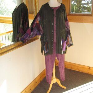 Kusnadi Purple Crinkle Rayon Pants & Top with Brown Color Block Kusnadi Jacket